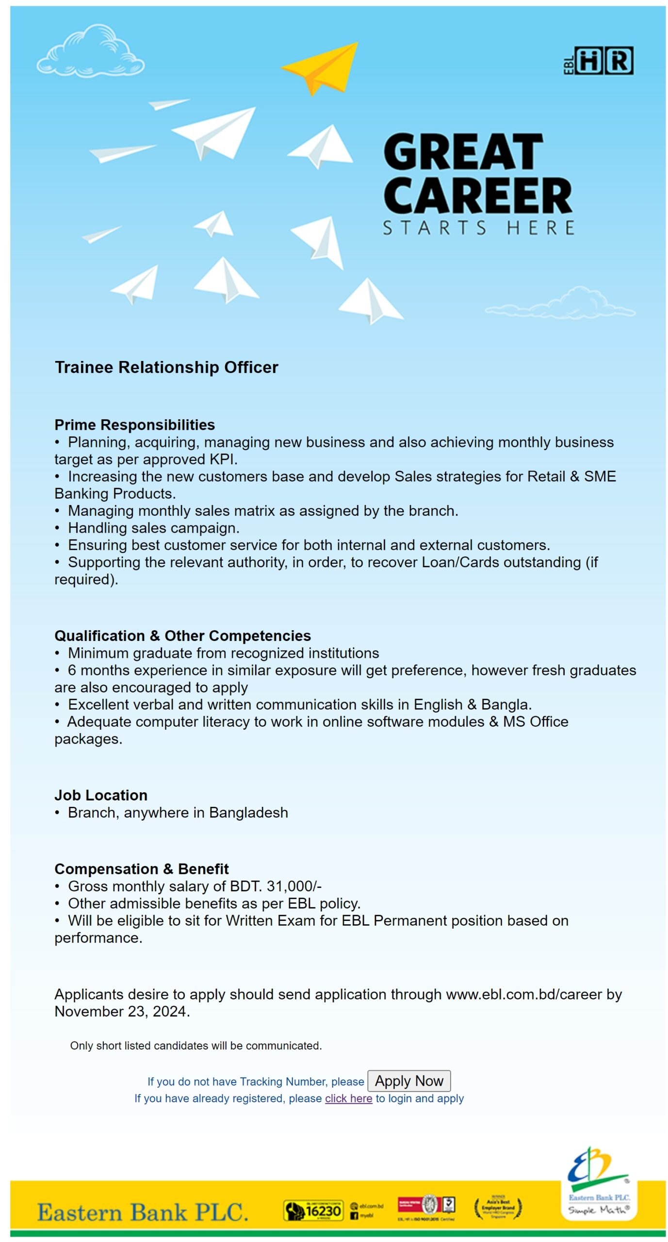 Eastern Bank PLC - Trainee Relationship Officer