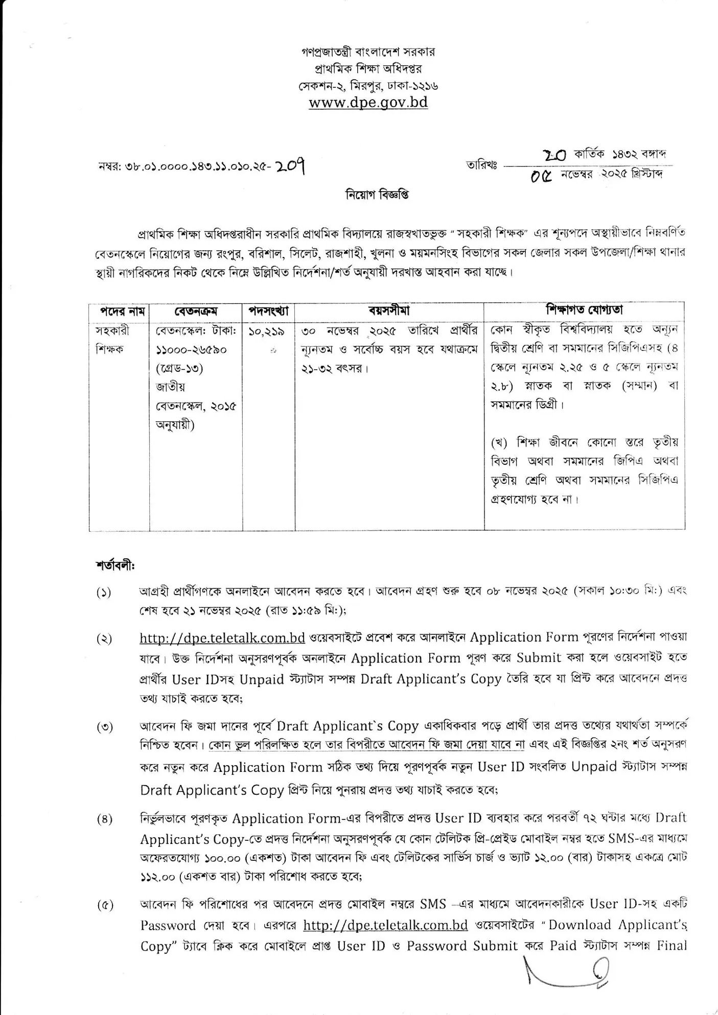 Primary Teacher Job Circular 2025